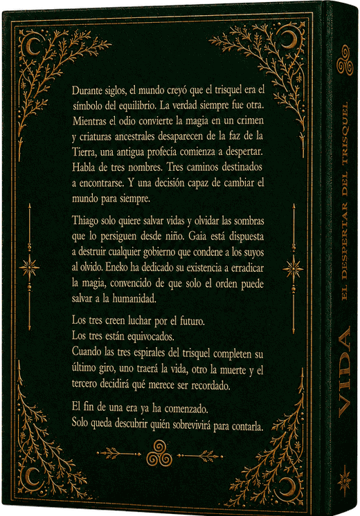Contraportada de VIDA con la sinopsis de la novela